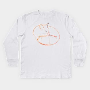 Fox sleepy painting lineart blue Kids Long Sleeve T-Shirt